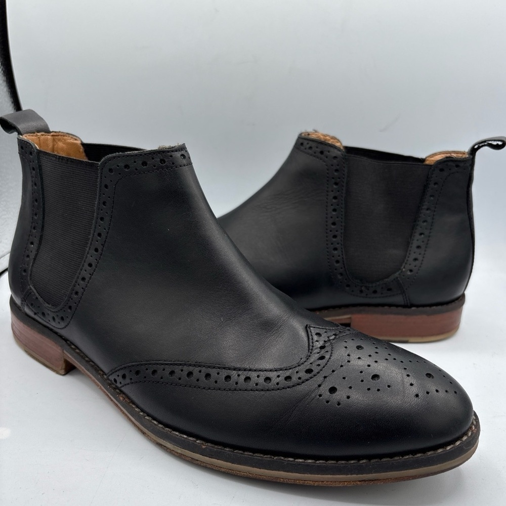 Thomas & Vine Watson Men´s Wingtip Chelsea Boot 10 Black Leather Comfort Pull on